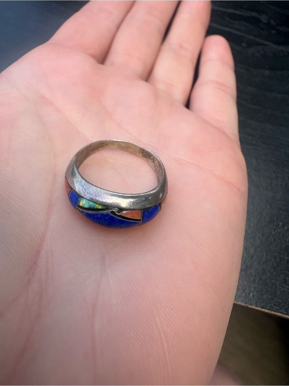 P. Sanchez Sterling Silver Ring with Blue, Orange, Opal Stones - Size 8.5 - Picture 8 of 13